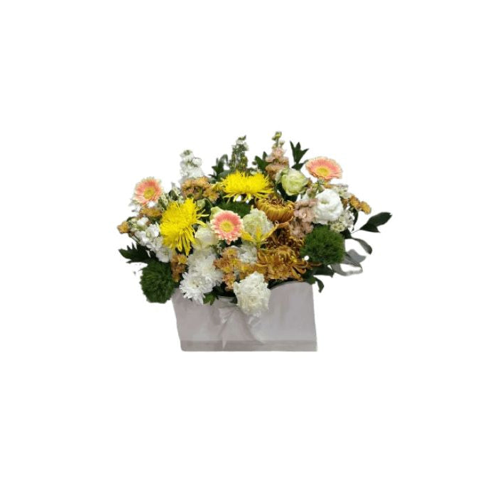 Luxury Yellow and Peach Fresh Flower Arrangement in White Box - Abu Dhabi