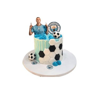 Manchester City Football Theme Cake with Soccer Ball & Player Topper - Abu Dhabi