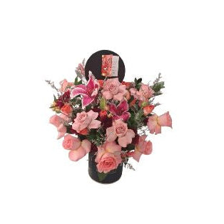 Pink Rose Flower Arrangement in Black Vase Elegant Floral Bouquet - Abu Dhabi