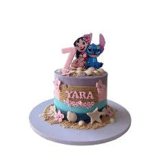 Yara Stitch & Angel Birthday Cake Pink Blue Purple Under the Sea Themed Cake with Seashells - Abu Dhabi in Abu Dhabi | Stitch cakes Delivery UAE – Legrandeuae