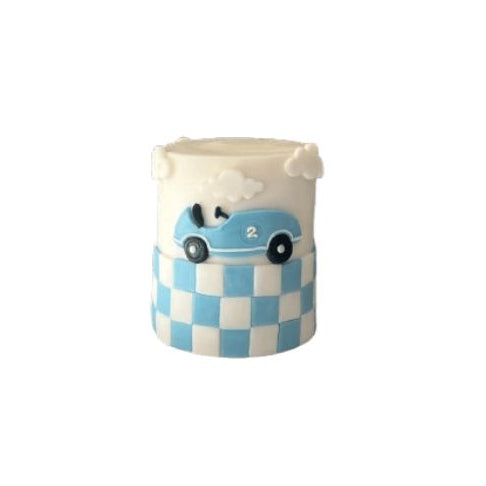 Blue Car-Themed Birthday Cake with Blue and White Checkered Design - Abu Dhabi