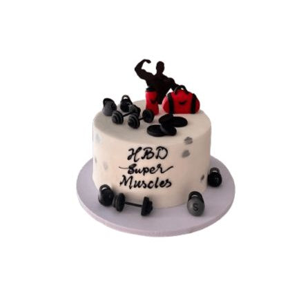 Super Muscles Gym-Themed Birthday Cake with Dumbbells & Fitness Decorations - Abu Dhabi