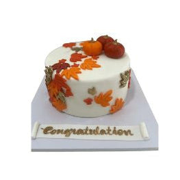 Autumn Congratulations Cake with Pumpkins and Fall Leaf Decorations - Abu Dhabi in Abu Dhabi | Birthday cakes - Children Delivery UAE – Legrandeuae