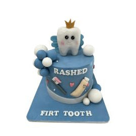 Rashed First Tooth Cake – Cute Tooth Fairy Baby Boy Cake with Crown- Abu Dhabi in Abu Dhabi | First Teeth / Tooth Cakes Delivery UAE – Legrandeuae
