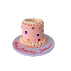 Elegant Pink Birthday Cake with Hearts, Jewels & Personalized Name - Abu Dhabi
