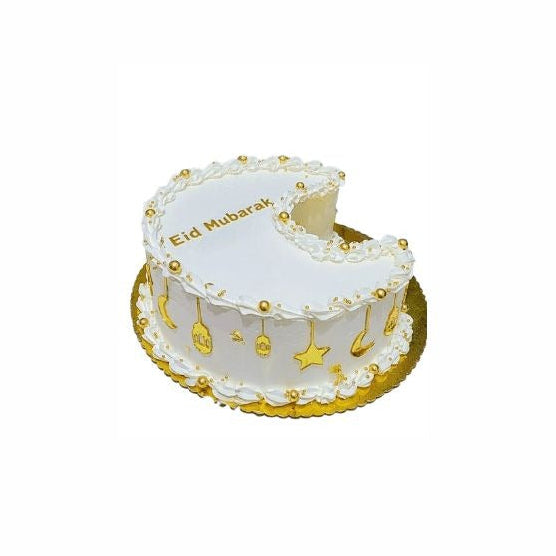 White & Gold Crescent Moon Eid Mubarak Cake – Eid Cake Abu Dhabi in Abu Dhabi | Cakes Delivery UAE – Legrandeuae