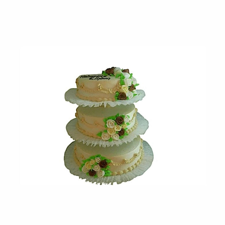 Three-Layer Stacked Wedding Cake with Separator Plates & Sugar Flowers – Luxury Engagement Cake | Abu Dhabi & UAE Delivery in Abu Dhabi | Wedding / Engagement Cakes Delivery UAE – Legrandeuae