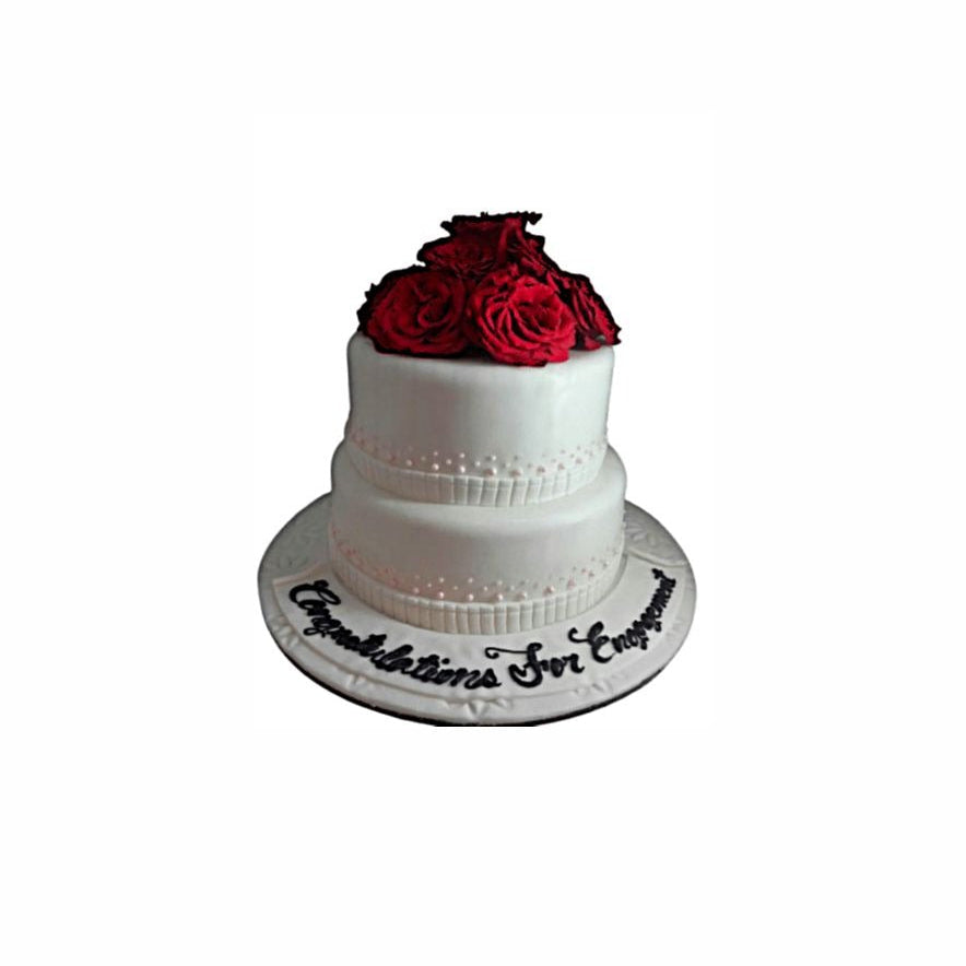 Two-Tier White Wedding Cake with Fresh Red Roses – Romantic Engagement Cake | Abu Dhabi & UAE Delivery in Abu Dhabi | Wedding / Engagement Cakes Delivery UAE – Legrandeuae