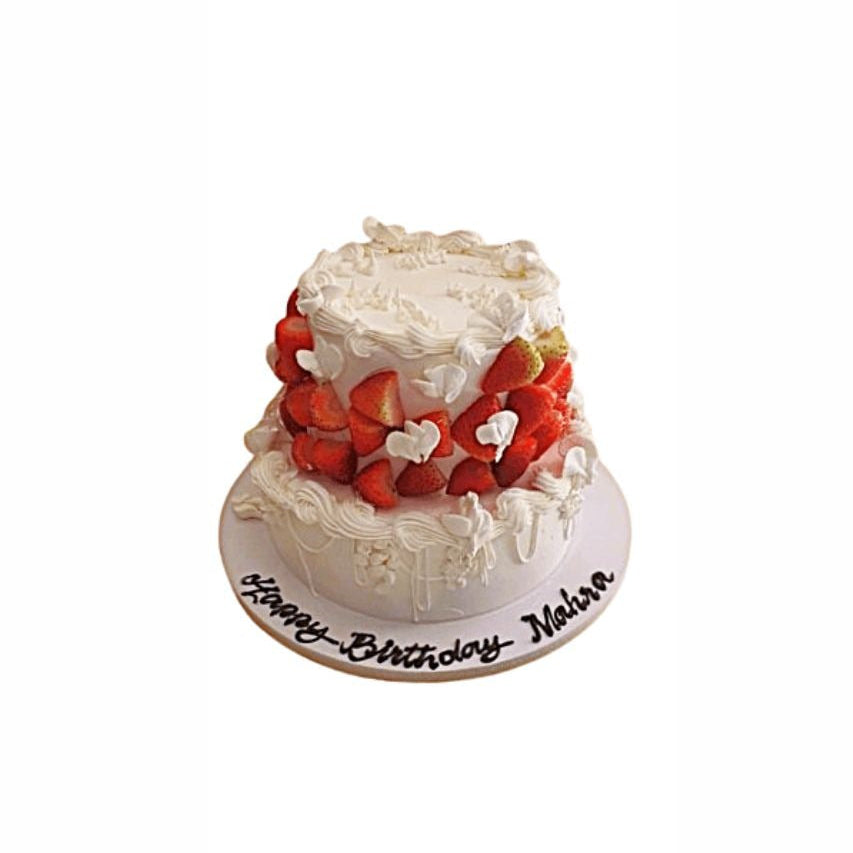 White Cream Layer Cake with Strawberry – Elegant Birthday Cake for Adults | Abu Dhabi & UAE Delivery in Abu Dhabi | Birthday Cakes – Adults Delivery UAE – Legrandeuae
