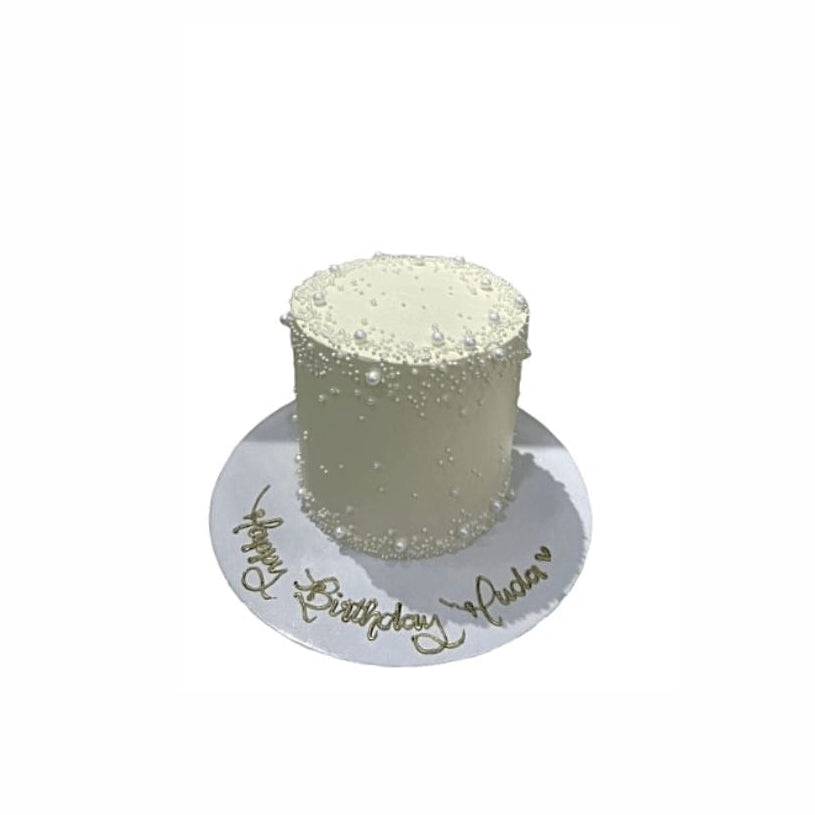 Pearl Beaded Minimalist White Cake – Luxury Birthday Cake for Adults | Abu Dhabi & UAE Delivery in Abu Dhabi | Birthday Cakes – Adults Delivery UAE – Legrandeuae