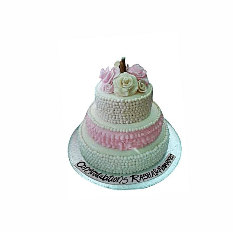 Three-Layer Romantic Pink Ruffle Bloom Cake – Elegant Engagement & Wedding Cake | Abu Dhabi & UAE Delivery in Abu Dhabi | Wedding / Engagement Cakes Delivery UAE – Legrandeuae