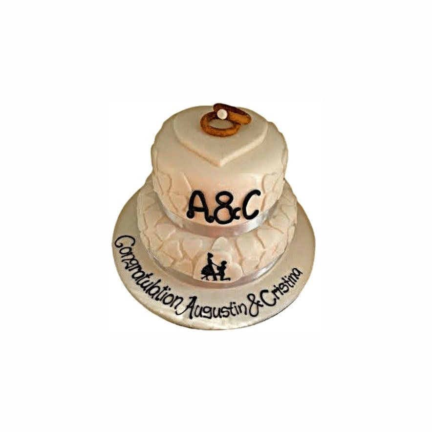 Quilted Pattern Two-Layer White Proposal Ring Cake – Elegant Engagement Cake | Abu Dhabi & UAE Delivery in Abu Dhabi | Wedding / Engagement Cakes Delivery UAE – Legrandeuae