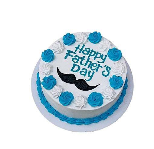 Father’s Day Cake with White & Blue Flowers and Mustache Topper – Elegant Dad Cake | Abu Dhabi & UAE Delivery in Abu Dhabi | Fathers day Delivery UAE – Legrandeuae