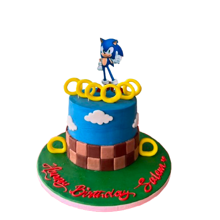 Hedgehog Birthday Cake – Blue 2-Tier Fondant Cake with Rings - Abu Dhabi