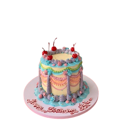 Colourful Vintage Birthday Cake with Cherries & Pastel Buttercream - Abu Dhabi