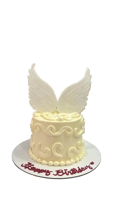 Elegant White Angel Wings Birthday Cake with Sugar Swirls- Abu Dhabi